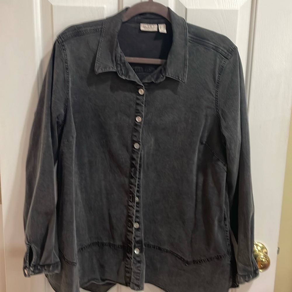 Never worn Logo dark gray wash jean shirt